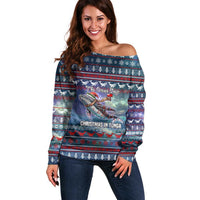 Tonga Christmas Off Shoulder Sweater with Singing Whale Ocean Scene National Coat of Arms - Polynesian Pride