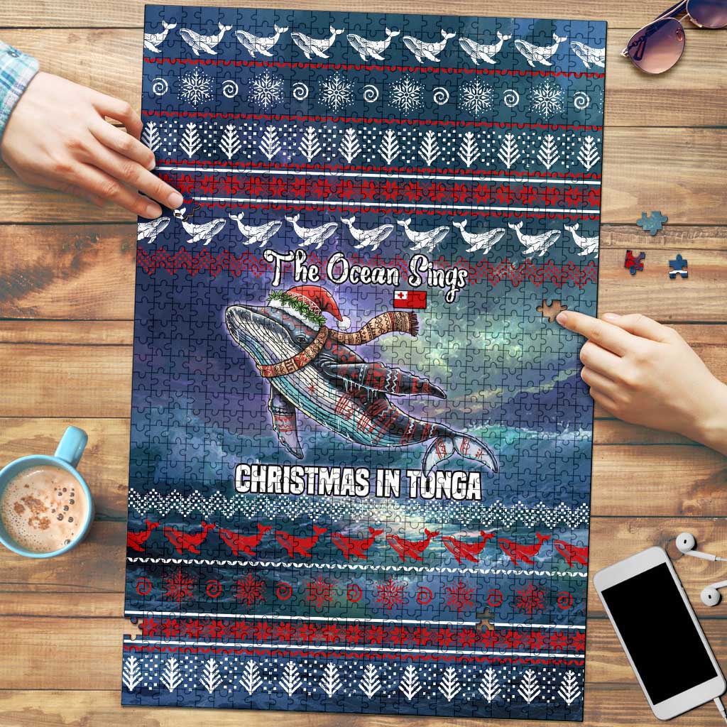Tonga Christmas Puzzle with Singing Whale Ocean Scene National Coat of Arms - Polynesian Pride