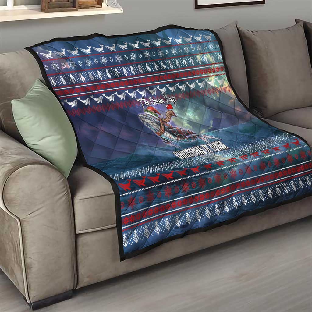 Tonga Christmas Quilt with Singing Whale Ocean Scene National Coat of Arms - Polynesian Pride