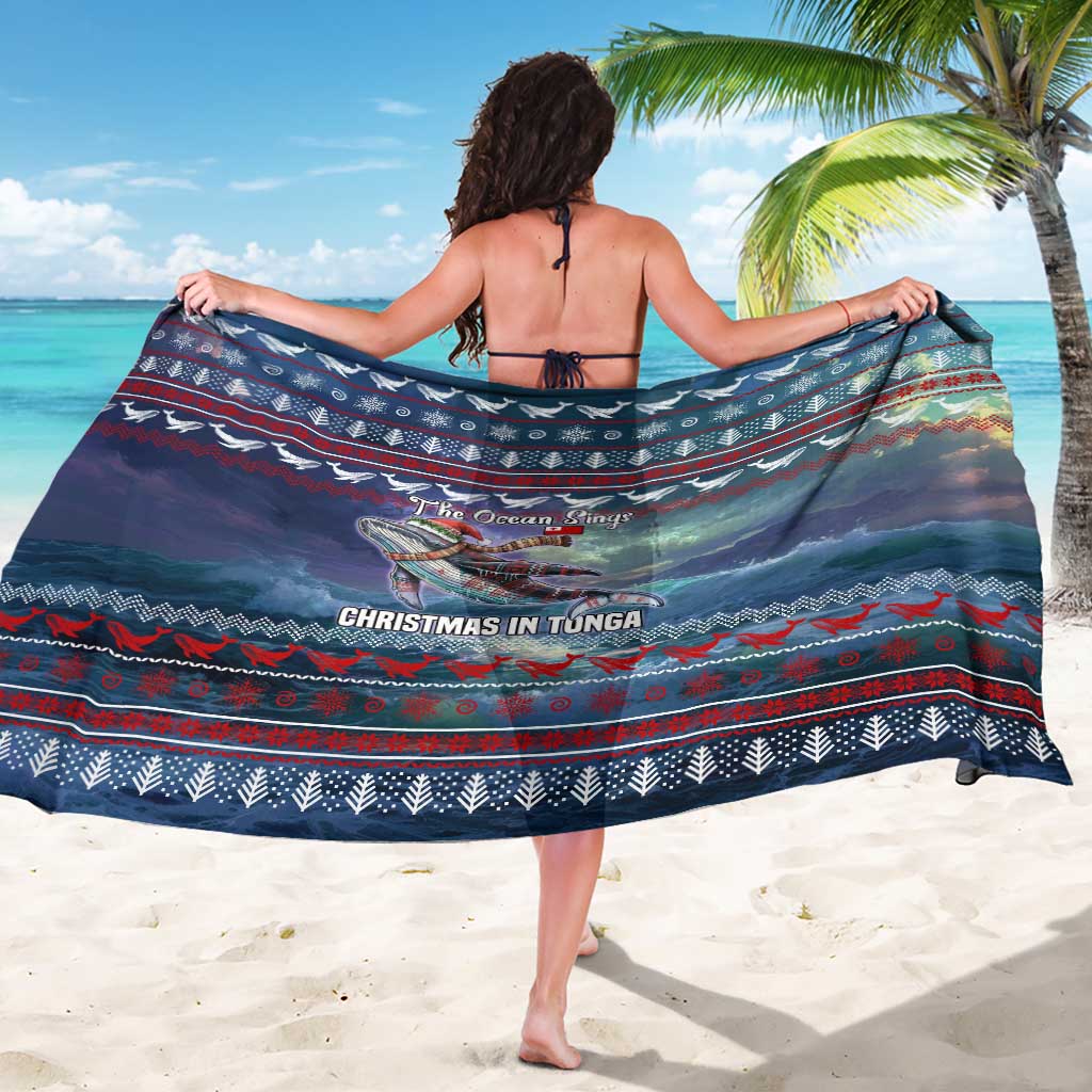 Tonga Christmas Sarong with Singing Whale Ocean Scene National Coat of Arms - Polynesian Pride