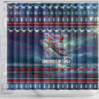 Tonga Christmas Shower Curtain with Singing Whale Ocean Scene National Coat of Arms - Polynesian Pride