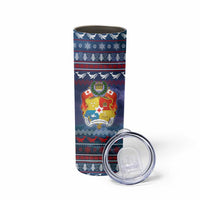 Tonga Christmas Skinny Tumbler with Singing Whale Ocean Scene National Coat of Arms - Polynesian Pride
