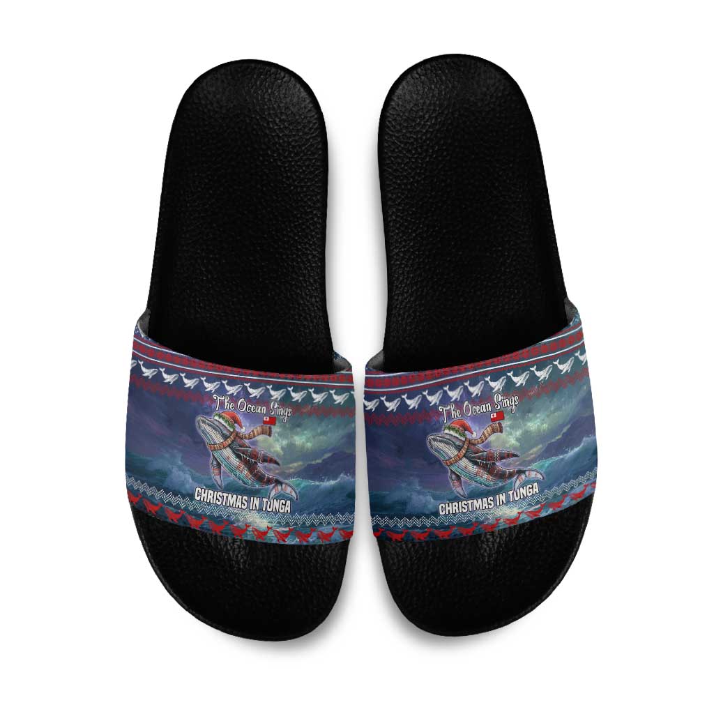 Tonga Christmas Slide Sandals with Singing Whale Ocean Scene National Coat of Arms TS04 Multicolor - Polynesian Pride