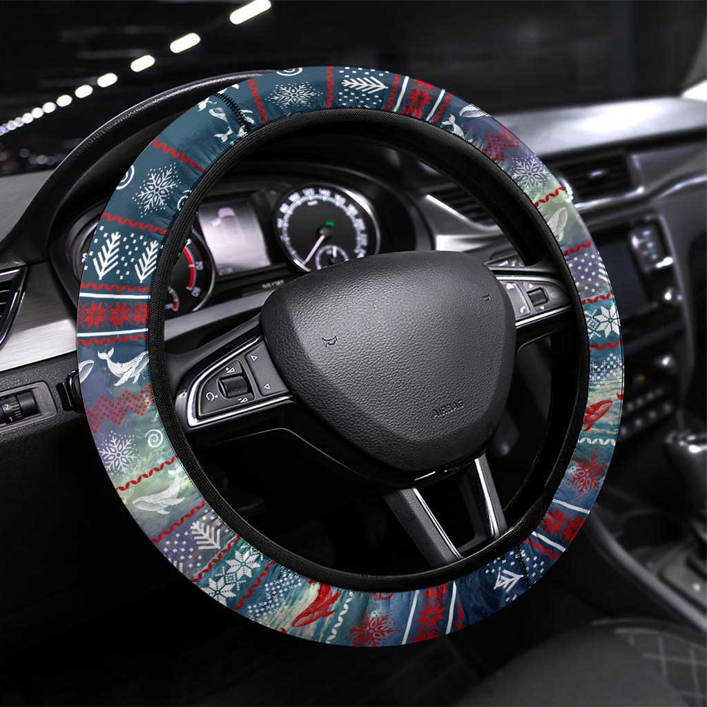 Tonga Christmas Steering Wheel Cover with Singing Whale Ocean Scene National Coat of Arms - Polynesian Pride