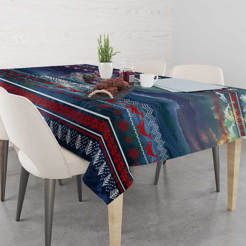 Tonga Christmas Tablecloth with Singing Whale Ocean Scene National Coat of Arms - Polynesian Pride