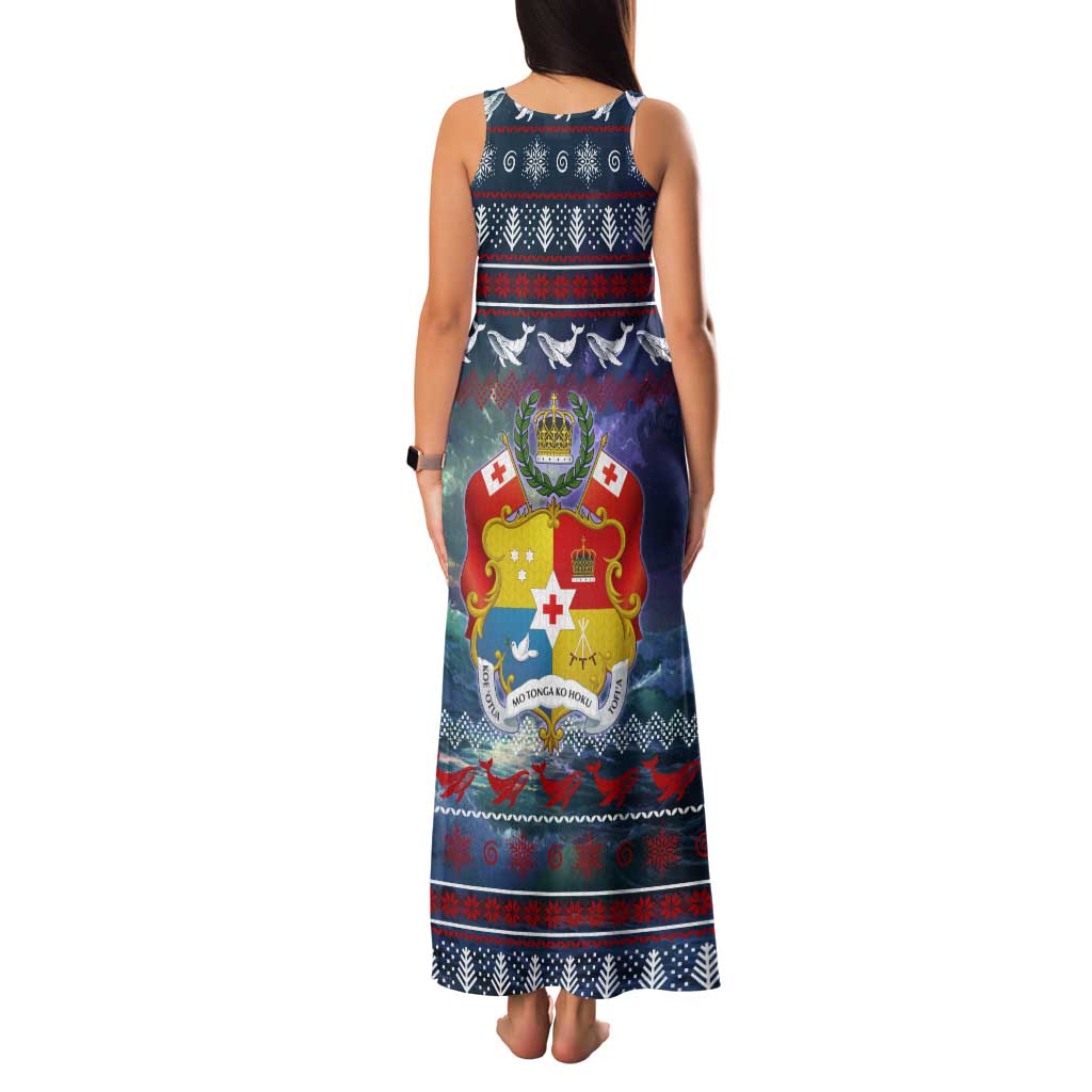 Tonga Christmas Tank Maxi Dress with Singing Whale Ocean Scene National Coat of Arms - Polynesian Pride