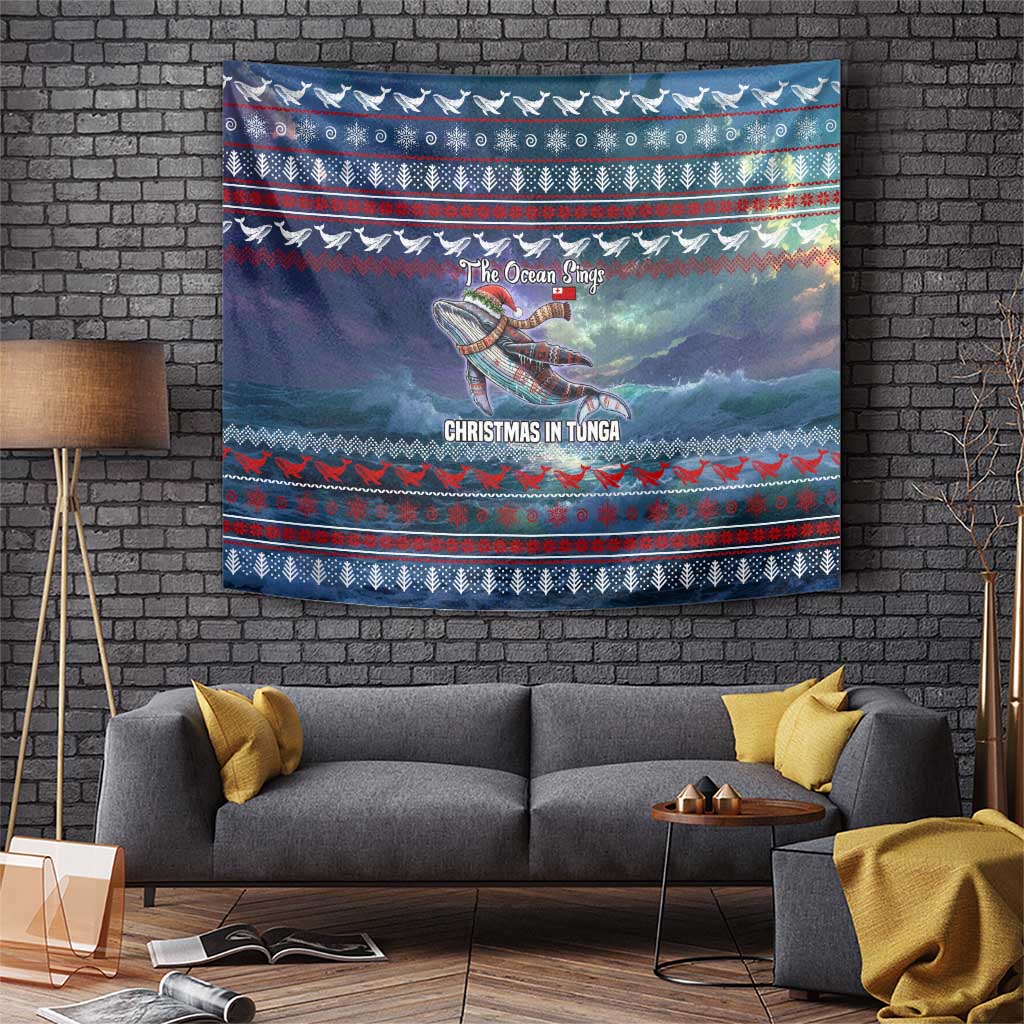 Tonga Christmas Tapestry with Singing Whale Ocean Scene National Coat of Arms - Polynesian Pride