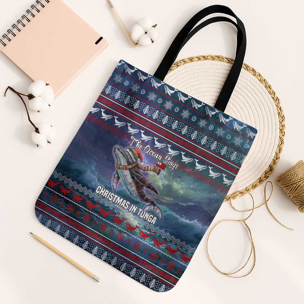 Tonga Christmas Tote Bag with Singing Whale Ocean Scene National Coat of Arms TS04 Black Strap One Size Multicolor - Polynesian Pride