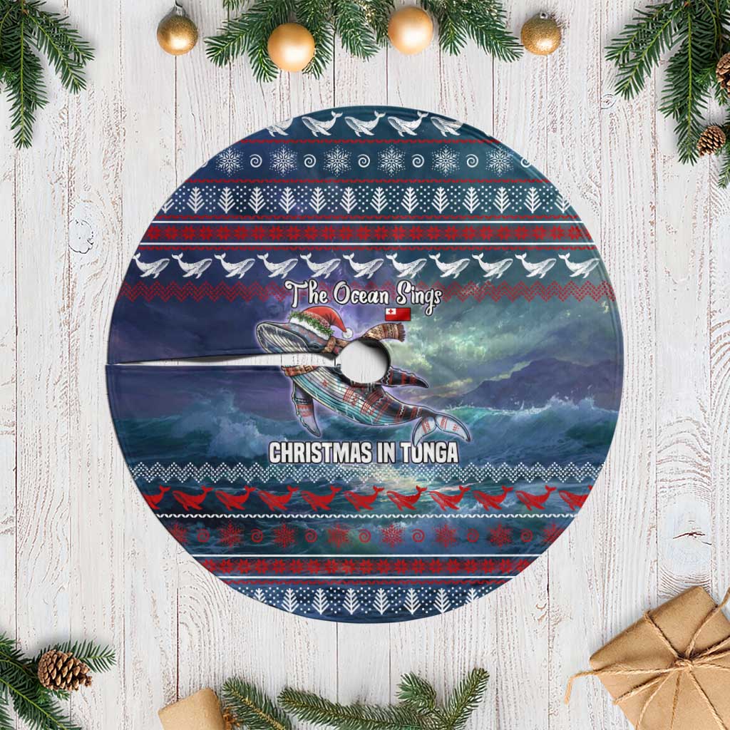Tonga Christmas Tree Skirt with Singing Whale Ocean Scene National Coat of Arms - Polynesian Pride