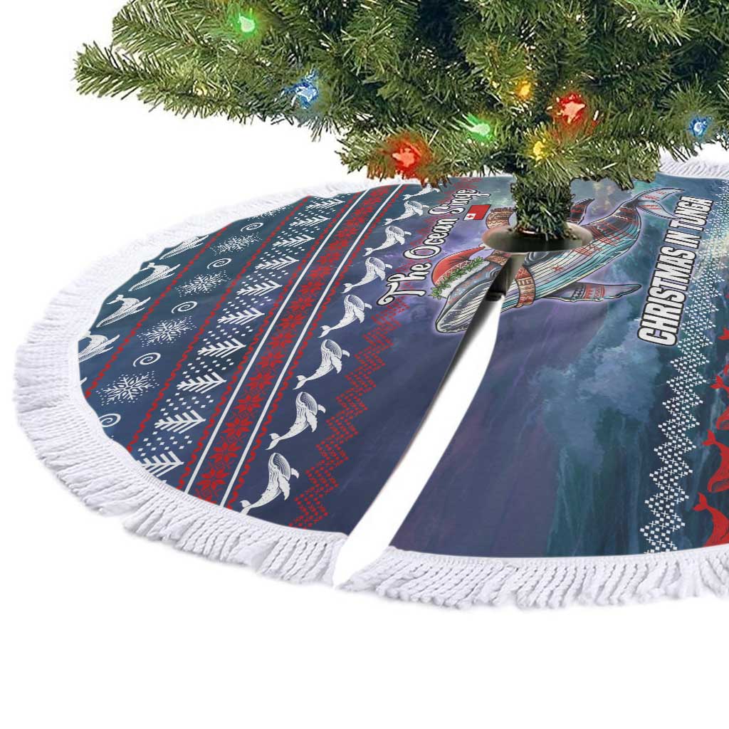 Tonga Christmas Tree Skirt with Singing Whale Ocean Scene National Coat of Arms - Polynesian Pride