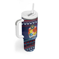 Tonga Christmas Tumbler With Handle with Singing Whale Ocean Scene National Coat of Arms - Polynesian Pride