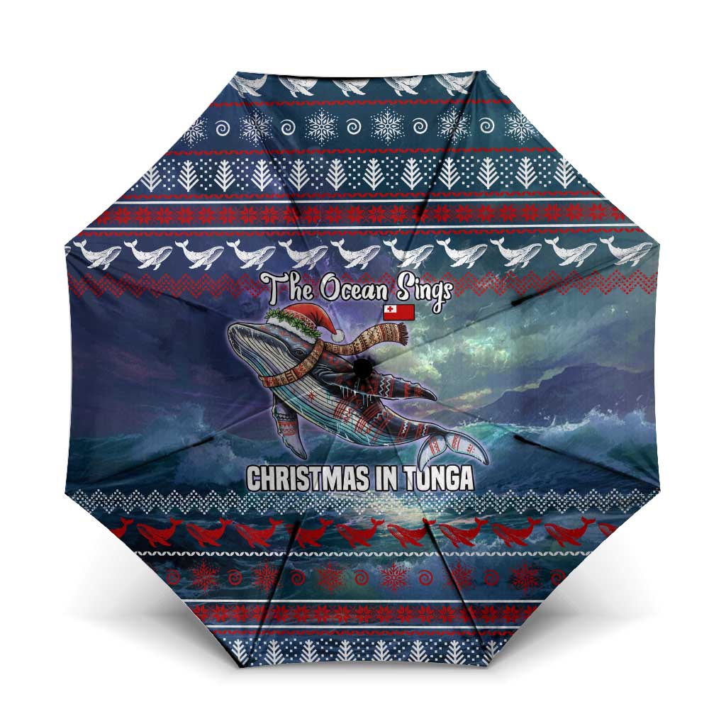 Tonga Christmas Umbrella with Singing Whale Ocean Scene National Coat of Arms TS04 One Size Folded 11.42 inch Opened Diameter 37.4 inch Multicolor - Polynesian Pride