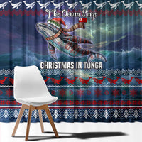 Tonga Christmas Window Curtain with Singing Whale Ocean Scene National Coat of Arms - Polynesian Pride