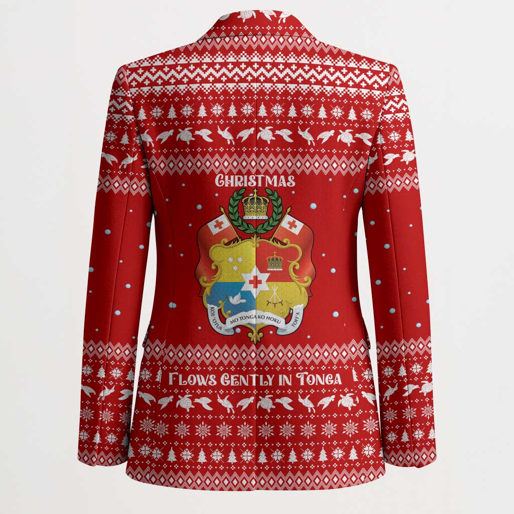 Tonga Christmas Blazer with Sea Turtle Coral Reef Design Snowflake Pattern and National Emblem - Polynesian Pride