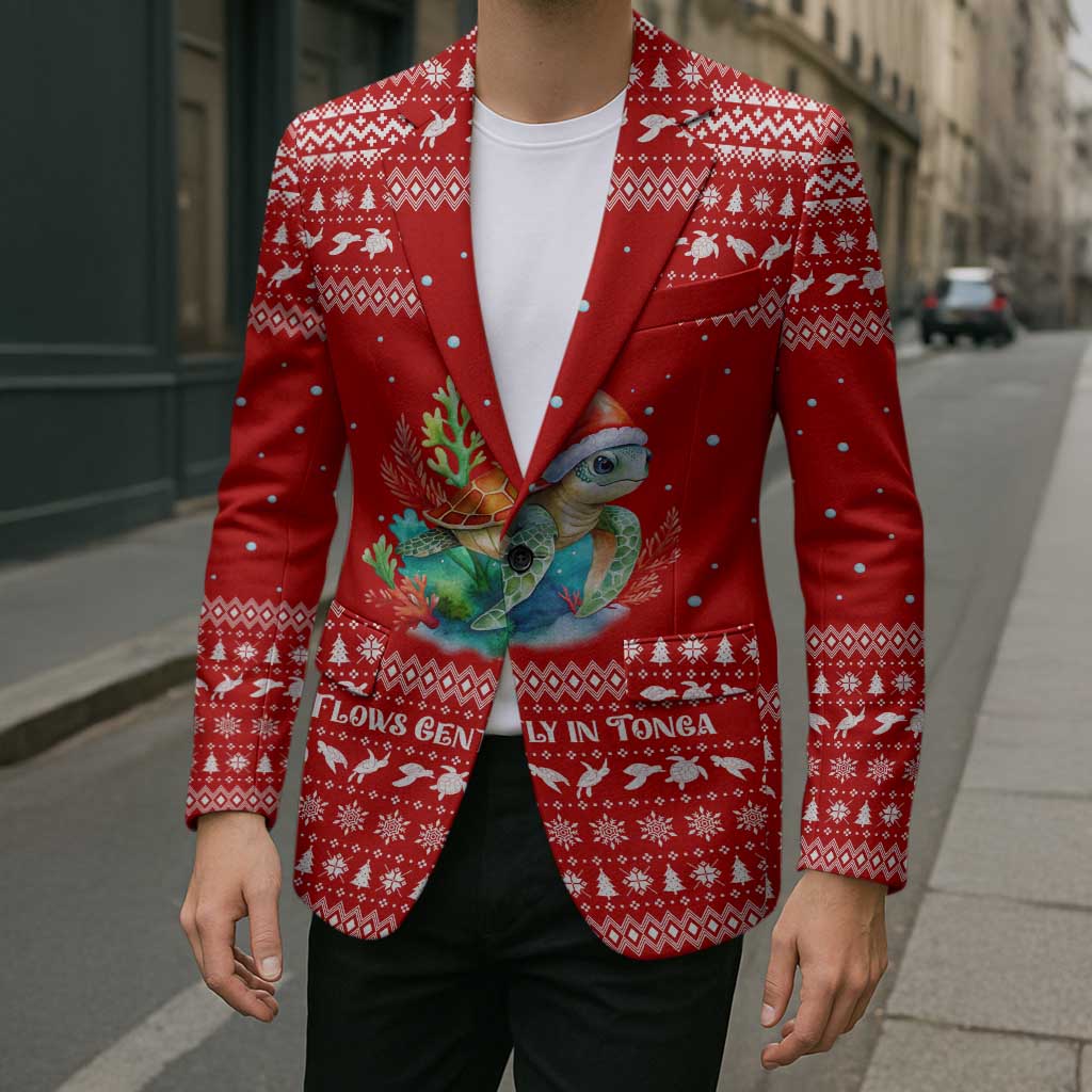 Tonga Christmas Blazer with Sea Turtle Coral Reef Design Snowflake Pattern and National Emblem - Polynesian Pride