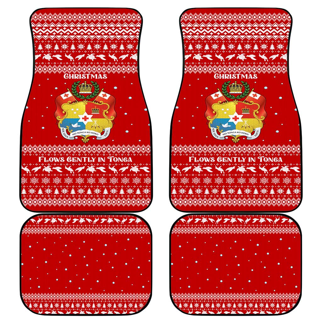 Tonga Christmas Car Mats with Sea Turtle Coral Reef Design Snowflake Pattern and National Emblem - Polynesian Pride
