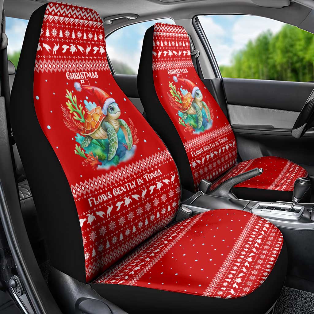 Tonga Christmas Car Seat Cover with Sea Turtle Coral Reef Design Snowflake Pattern and National Emblem - Polynesian Pride