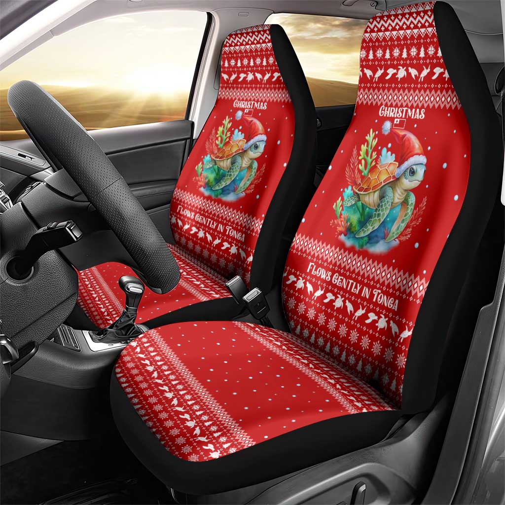 Tonga Christmas Car Seat Cover with Sea Turtle Coral Reef Design Snowflake Pattern and National Emblem - Polynesian Pride
