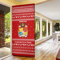 Tonga Christmas Door Cover with Sea Turtle Coral Reef Design Snowflake Pattern and National Emblem - Polynesian Pride