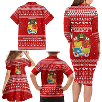 Tonga Christmas Family Matching Long Sleeve Bodycon Dress and Hawaiian Shirt with Sea Turtle Coral Reef Design Snowflake Pattern and National Emblem - Polynesian Pride
