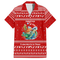 Tonga Christmas Family Matching Off The Shoulder Long Sleeve Dress and Hawaiian Shirt with Sea Turtle Coral Reef Design Snowflake Pattern and National Emblem - Polynesian Pride