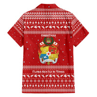 Tonga Christmas Family Matching Off The Shoulder Long Sleeve Dress and Hawaiian Shirt with Sea Turtle Coral Reef Design Snowflake Pattern and National Emblem - Polynesian Pride