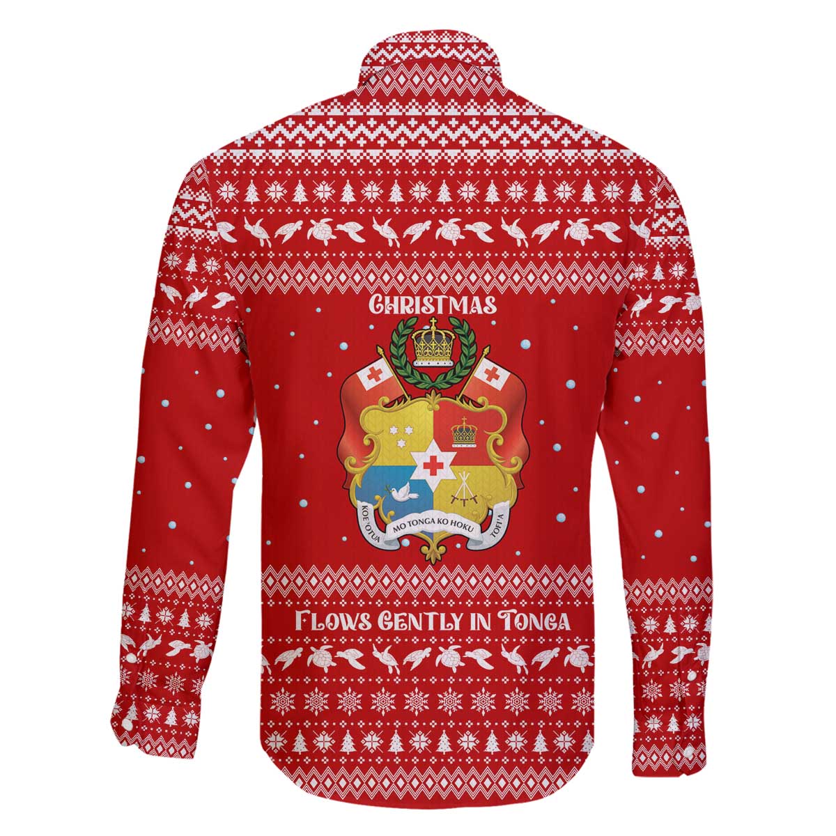 Tonga Christmas Family Matching Off The Shoulder Long Sleeve Dress and Hawaiian Shirt with Sea Turtle Coral Reef Design Snowflake Pattern and National Emblem - Polynesian Pride