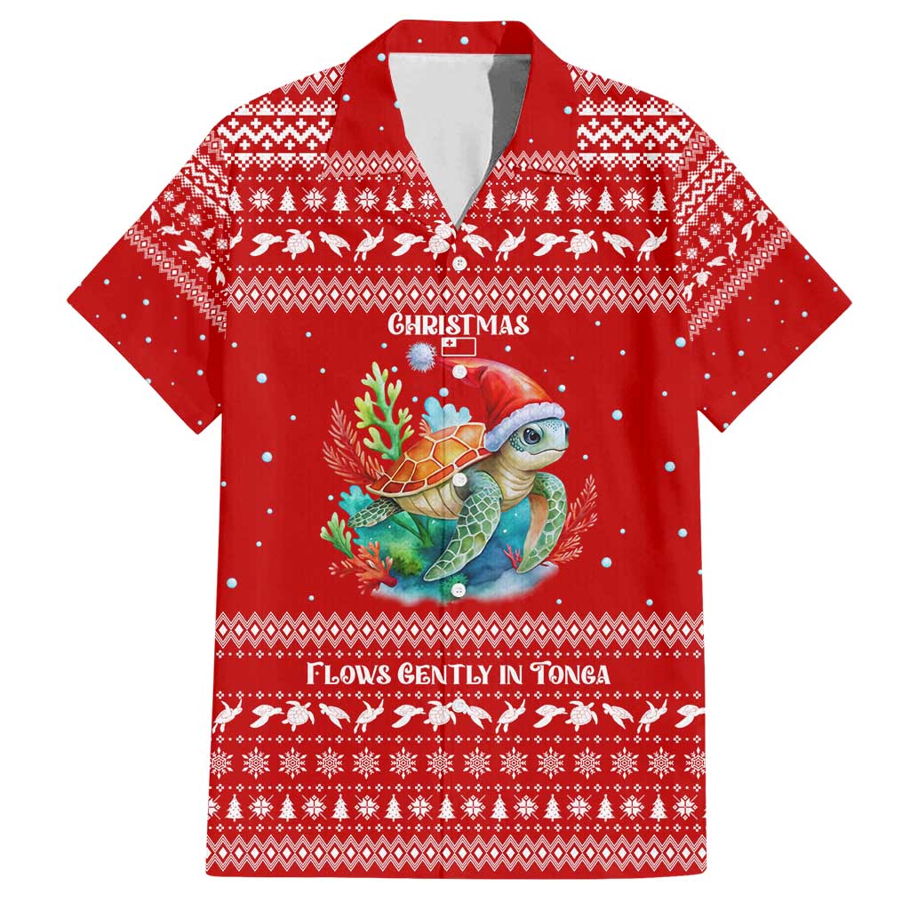 Tonga Christmas Family Matching Puletasi and Hawaiian Shirt with Sea Turtle Coral Reef Design Snowflake Pattern and National Emblem - Polynesian Pride