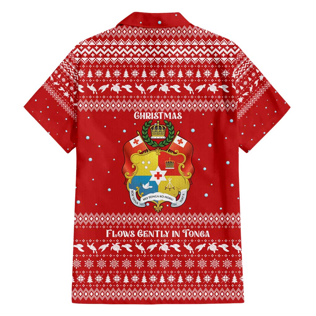 Tonga Christmas Family Matching Puletasi and Hawaiian Shirt with Sea Turtle Coral Reef Design Snowflake Pattern and National Emblem - Polynesian Pride