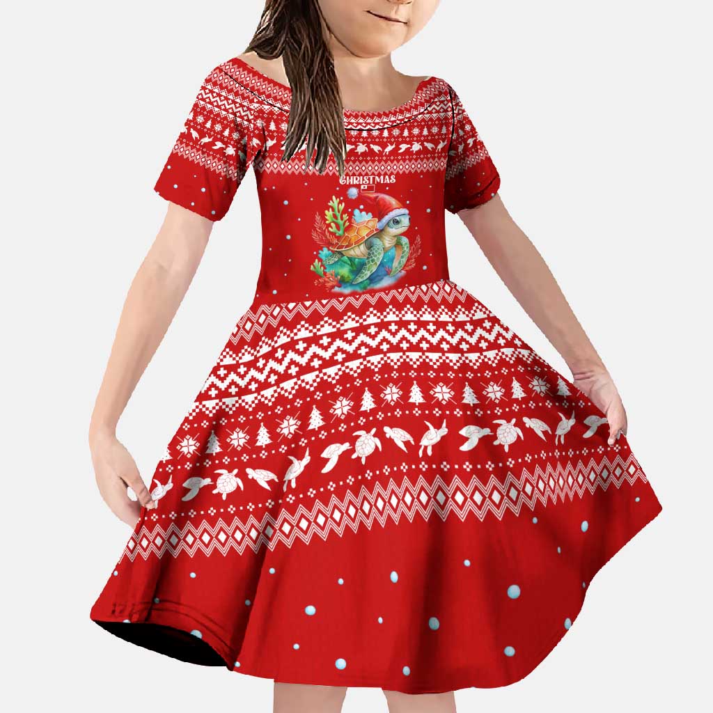 Tonga Christmas Family Matching Short Sleeve Bodycon Dress and Hawaiian Shirt with Sea Turtle Coral Reef Design Snowflake Pattern and National Emblem - Polynesian Pride