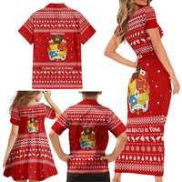Tonga Christmas Family Matching Short Sleeve Bodycon Dress and Hawaiian Shirt with Sea Turtle Coral Reef Design Snowflake Pattern and National Emblem - Polynesian Pride