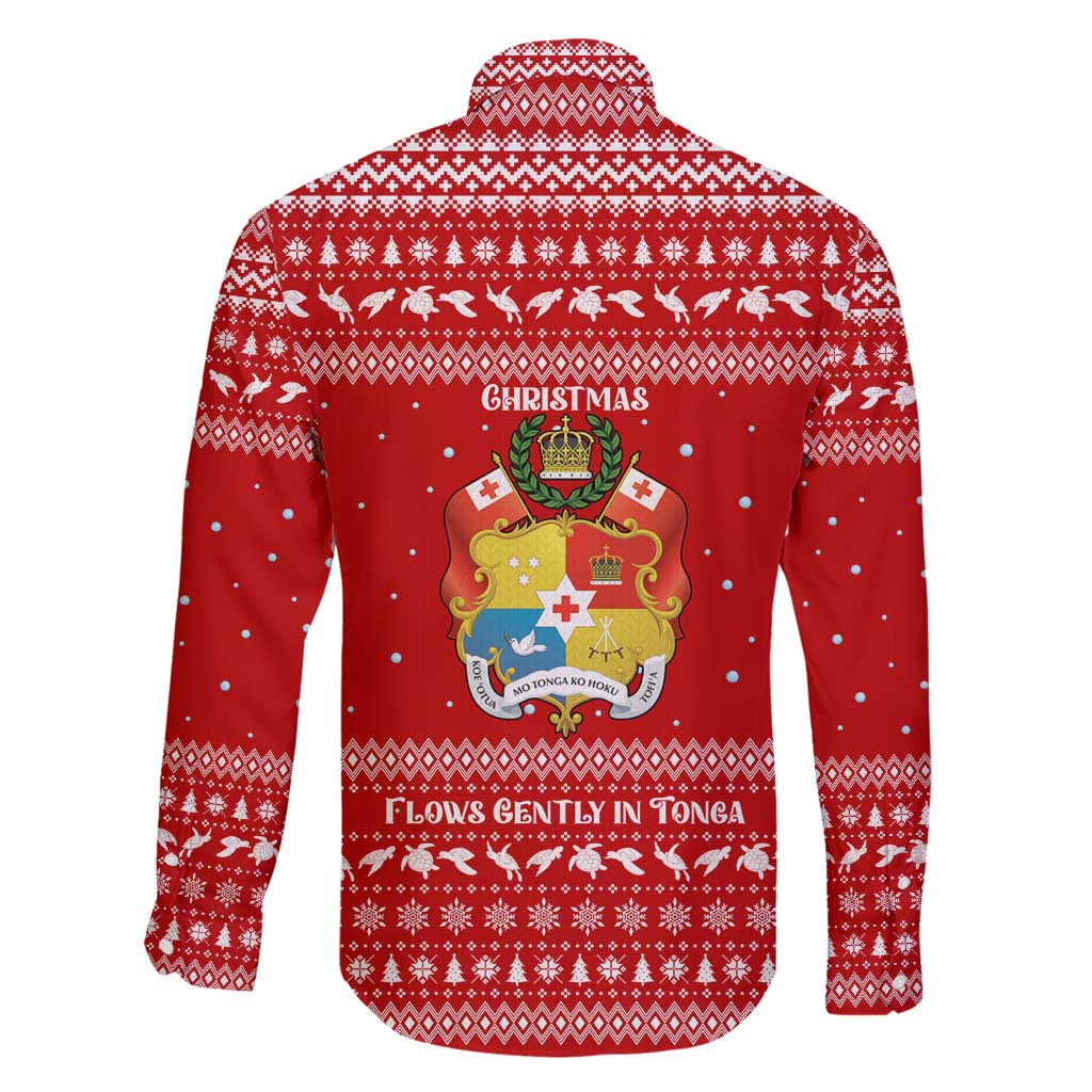 Tonga Christmas Family Matching Tank Maxi Dress and Hawaiian Shirt with Sea Turtle Coral Reef Design Snowflake Pattern and National Emblem - Polynesian Pride