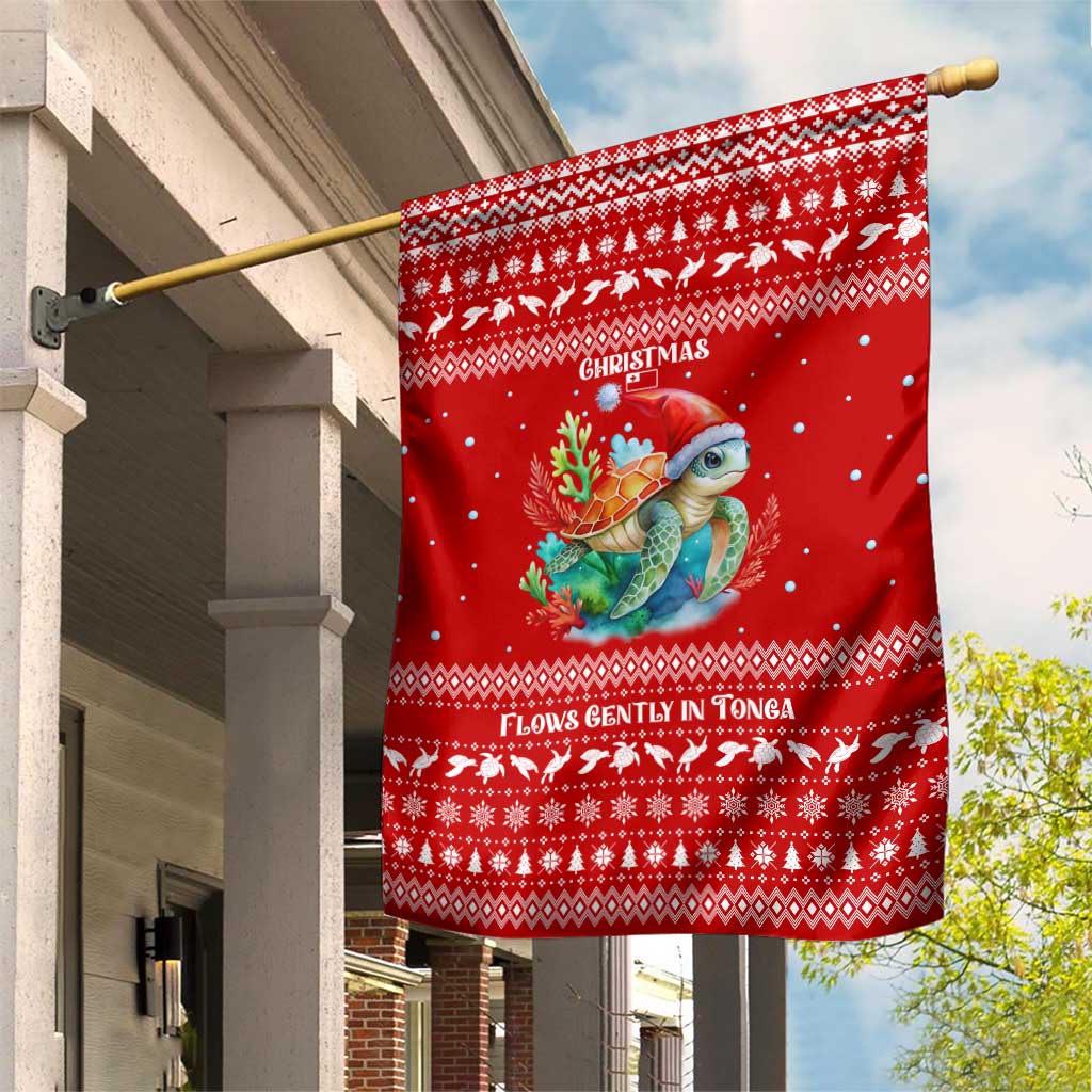 Tonga Christmas Garden Flag with Sea Turtle Coral Reef Design Snowflake Pattern and National Emblem - Polynesian Pride