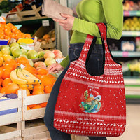 Tonga Christmas Grocery Bag with Sea Turtle Coral Reef Design Snowflake Pattern and National Emblem - Polynesian Pride