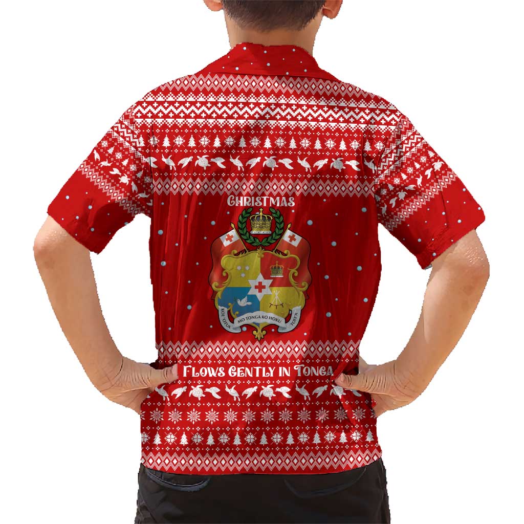 Tonga Christmas Hawaiian Shirt with Sea Turtle Coral Reef Design Snowflake Pattern and National Emblem - Polynesian Pride