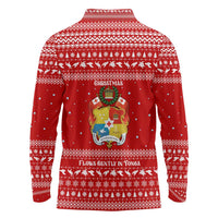 Tonga Christmas Long Sleeve Polo Shirt with Sea Turtle Coral Reef Design Snowflake Pattern and National Emblem - Polynesian Pride