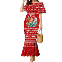 Tonga Christmas Mermaid Dress with Sea Turtle Coral Reef Design Snowflake Pattern and National Emblem - Polynesian Pride