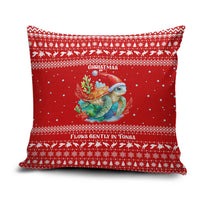 Tonga Christmas Pillow Cover with Sea Turtle Coral Reef Design Snowflake Pattern and National Emblem - Polynesian Pride