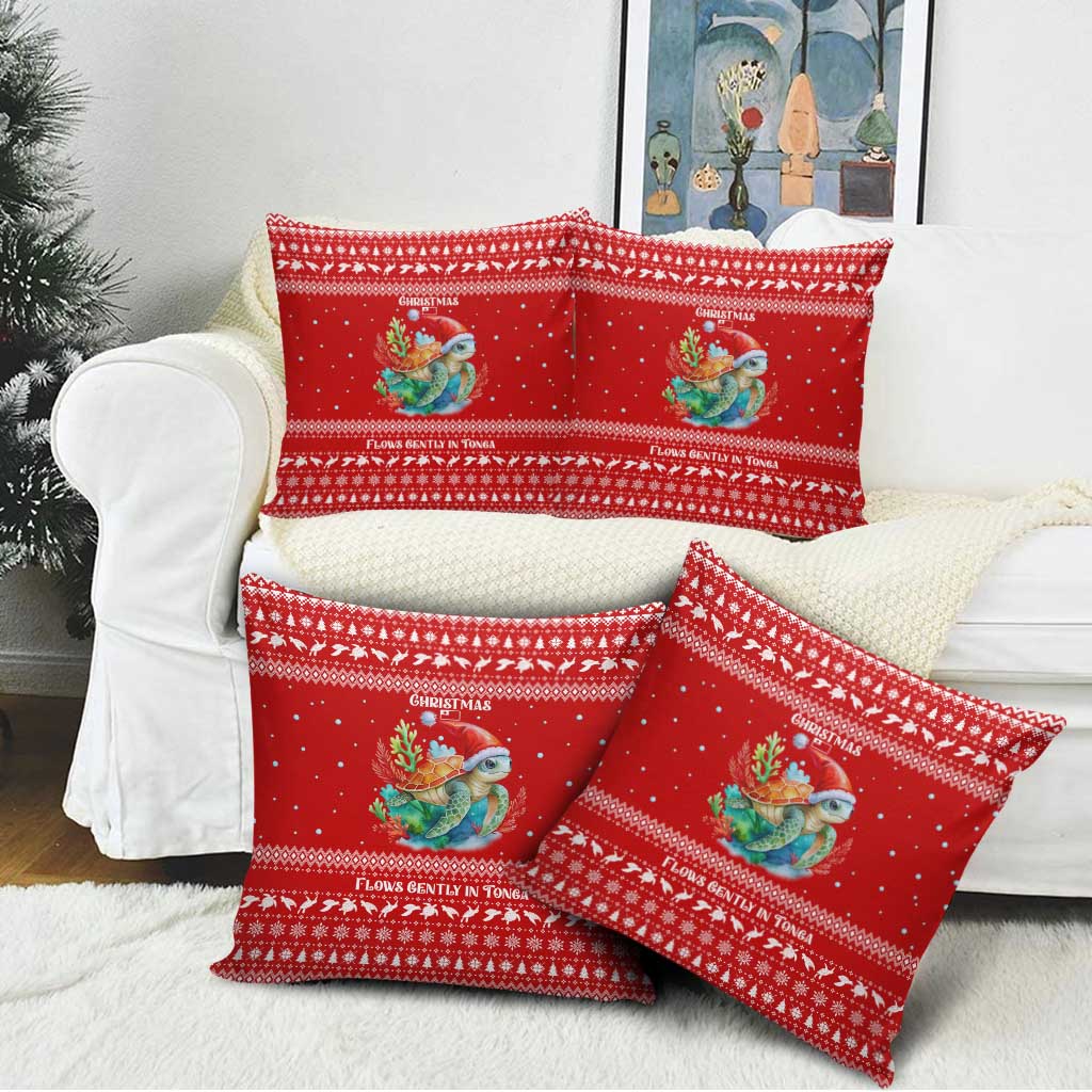 Tonga Christmas Pillow Cover with Sea Turtle Coral Reef Design Snowflake Pattern and National Emblem - Polynesian Pride