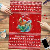 Tonga Christmas Puzzle with Sea Turtle Coral Reef Design Snowflake Pattern and National Emblem - Polynesian Pride