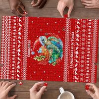 Tonga Christmas Puzzle with Sea Turtle Coral Reef Design Snowflake Pattern and National Emblem - Polynesian Pride