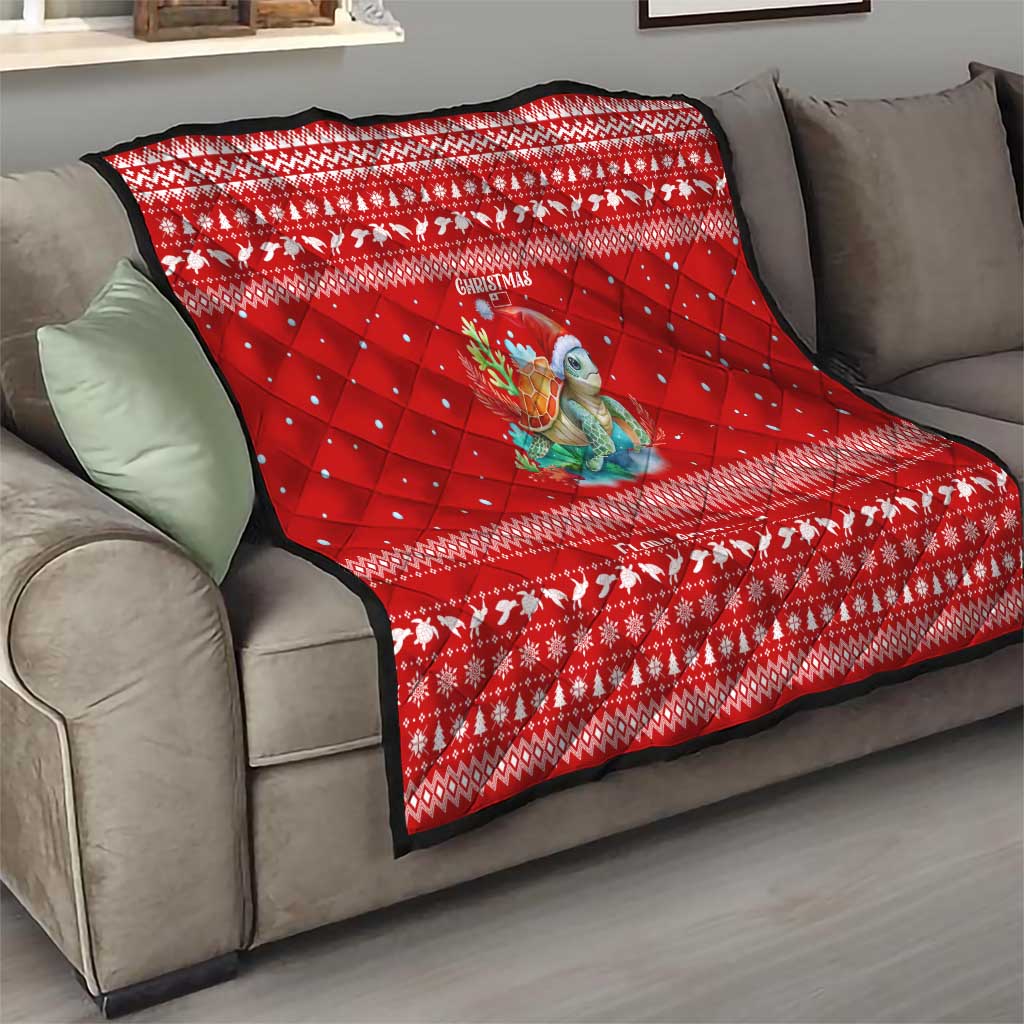 Tonga Christmas Quilt with Sea Turtle Coral Reef Design Snowflake Pattern and National Emblem - Polynesian Pride