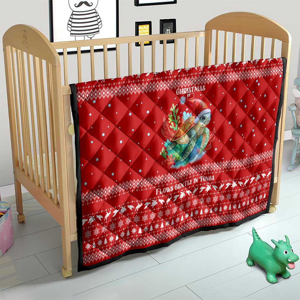 Tonga Christmas Quilt with Sea Turtle Coral Reef Design Snowflake Pattern and National Emblem - Polynesian Pride