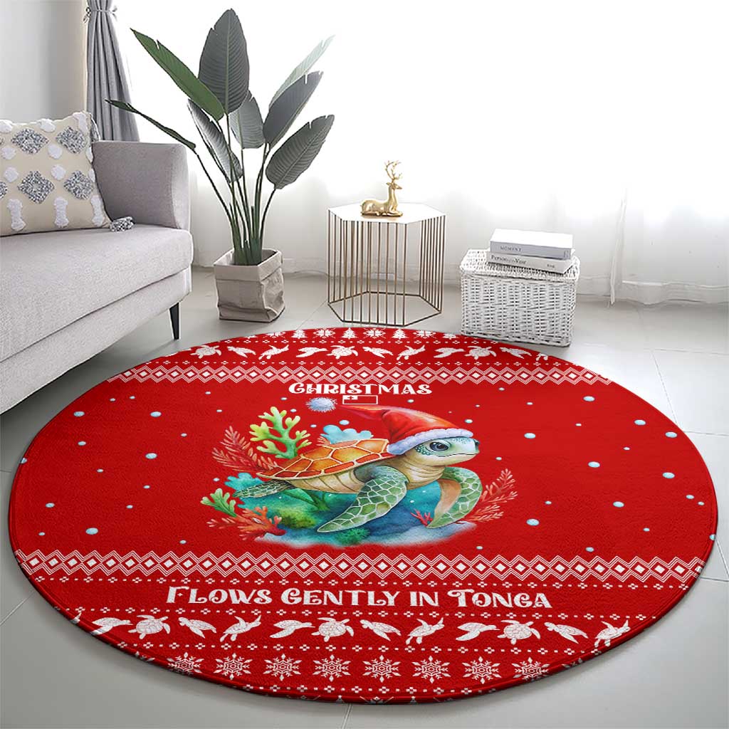 Tonga Christmas Round Carpet with Sea Turtle Coral Reef Design Snowflake Pattern and National Emblem - Polynesian Pride