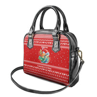 Tonga Christmas Shoulder Handbag with Sea Turtle Coral Reef Design Snowflake Pattern and National Emblem - Polynesian Pride