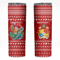 Tonga Christmas Skinny Tumbler with Sea Turtle Coral Reef Design Snowflake Pattern and National Emblem - Polynesian Pride