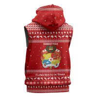 Tonga Christmas Sleeveless Hoodie with Sea Turtle Coral Reef Design Snowflake Pattern and National Emblem - Polynesian Pride