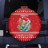 Tonga Christmas Spare Tire Cover with Sea Turtle Coral Reef Design Snowflake Pattern and National Emblem - Polynesian Pride