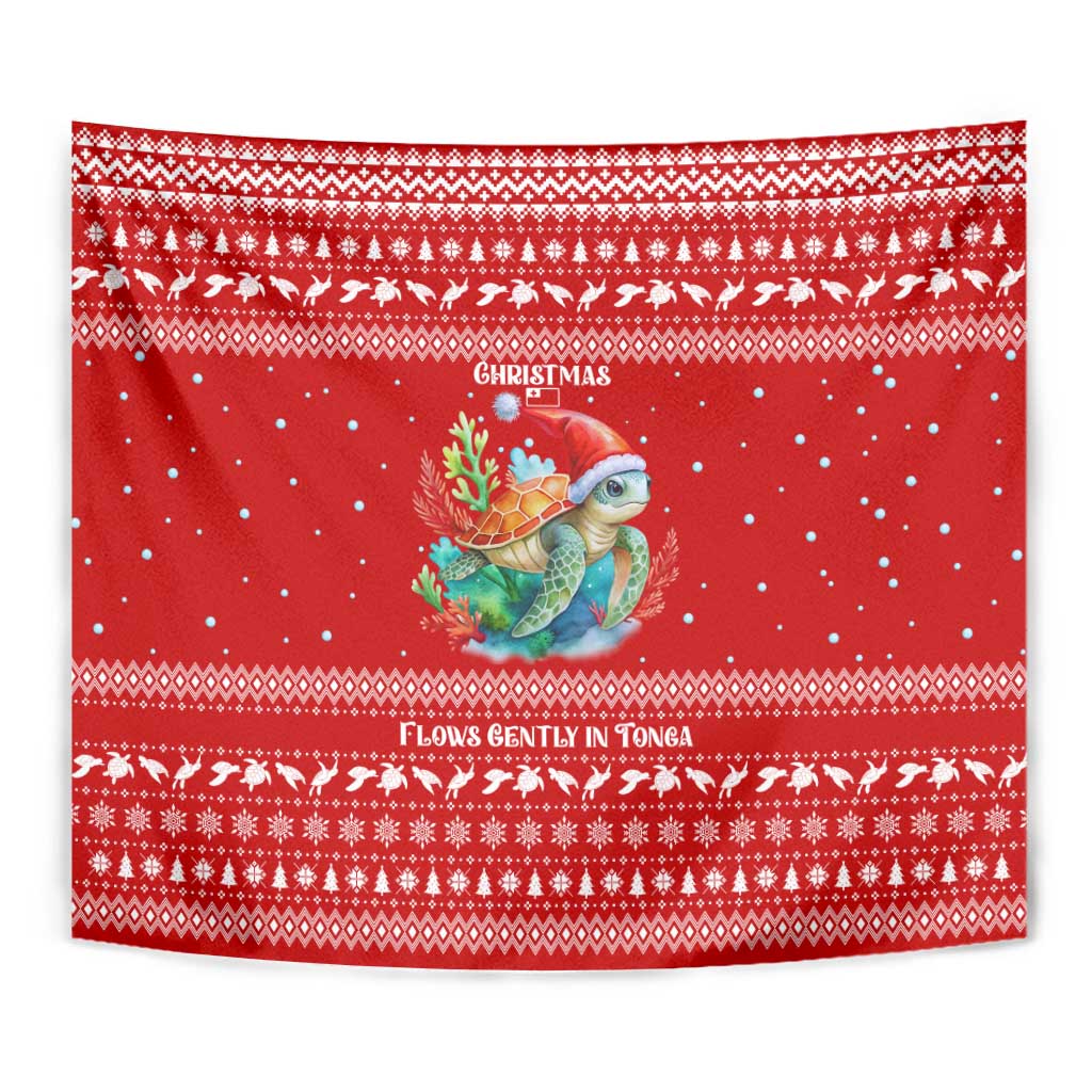 Tonga Christmas Tapestry with Sea Turtle Coral Reef Design Snowflake Pattern and National Emblem - Polynesian Pride