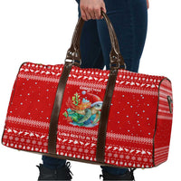 Tonga Christmas Travel Bag with Sea Turtle Coral Reef Design Snowflake Pattern and National Emblem - Polynesian Pride